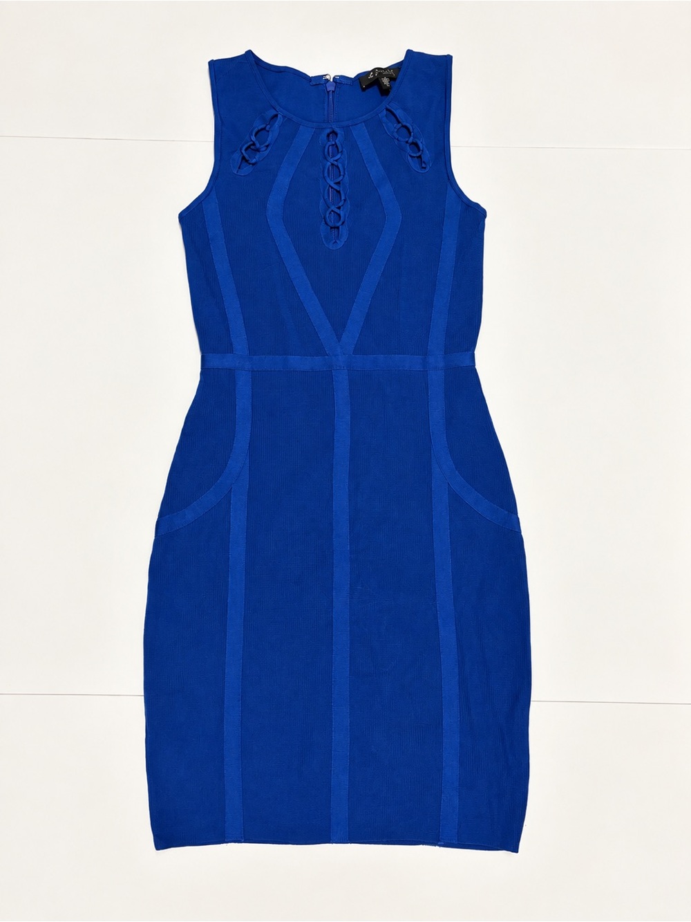 Guess Sleeveless Cobalt Blue Sheath Dress with Braided Neck Detail